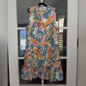 NWT THML Colorful Textured Ruffle Sleeveless Shift Dress Size Small